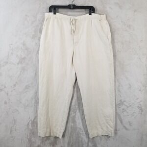 Weekendz Off Pants Mens L Beige Linen Drawstring Casual Relaxed Beach Cruise